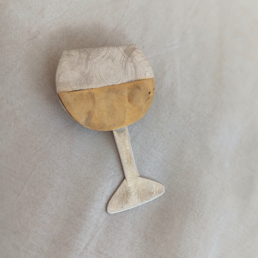 Elegant Silver and Gold Wine Glass Brooch